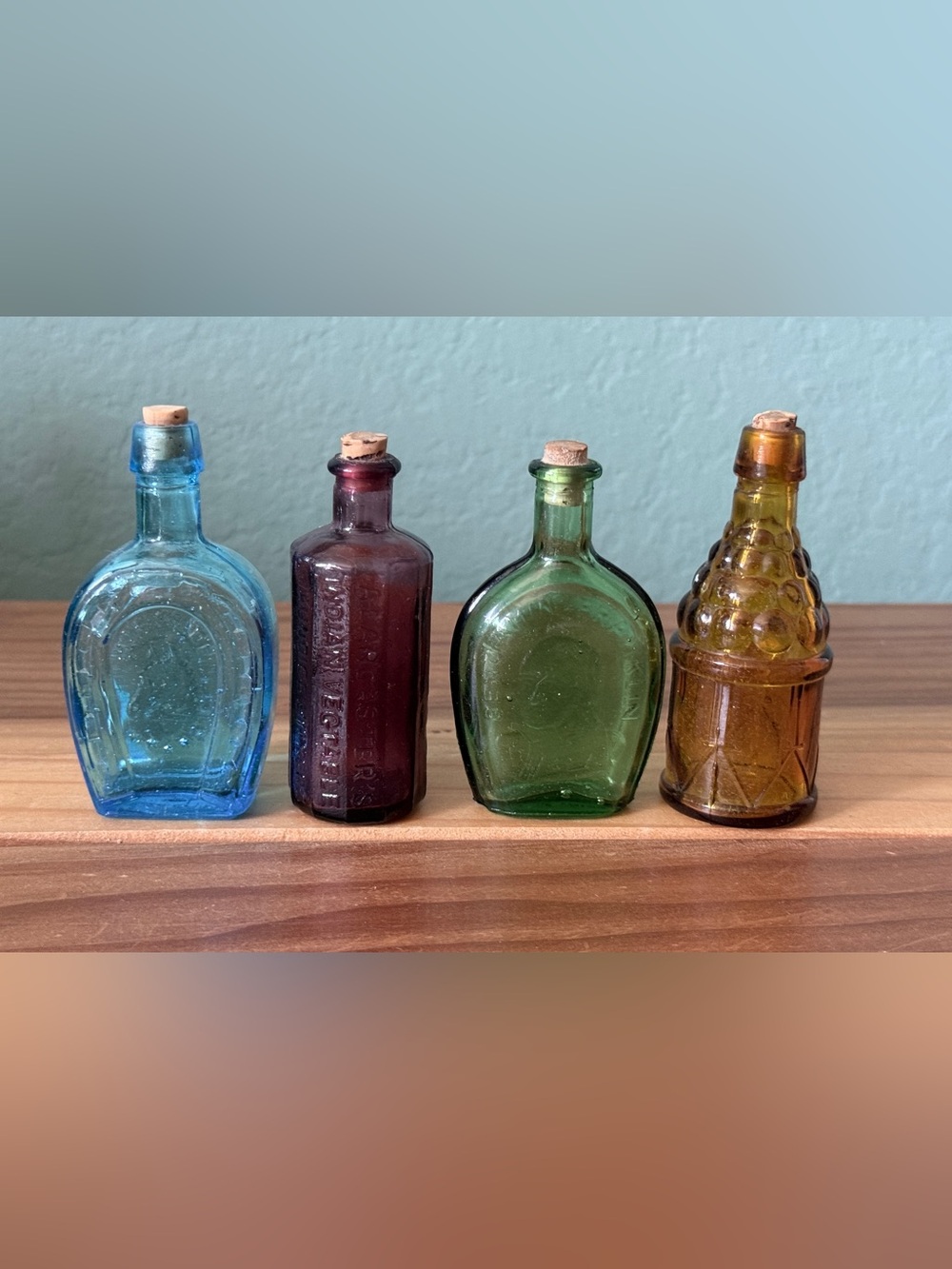 Vintage Mini Glass Bottle Lot of 4 Horse Shoe Franklin Bitters Corks 3”